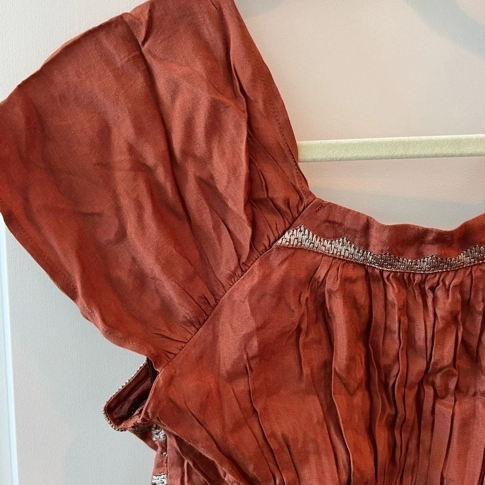 Free People Sahara Embroidered Top In Rust Combo Size XS